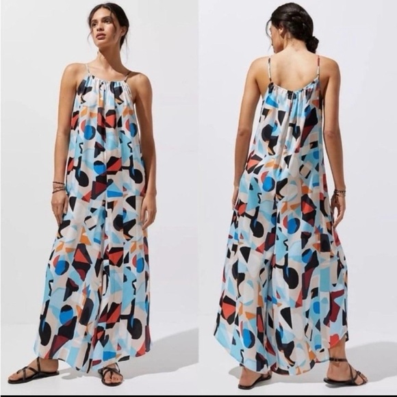 Anthropologie Pants - Anthropologie Breezy Wide Leg Jumpsuit Sleeveless Pockets Blue Motif